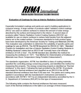 RIMA Interior Radiation Control Coatings Study